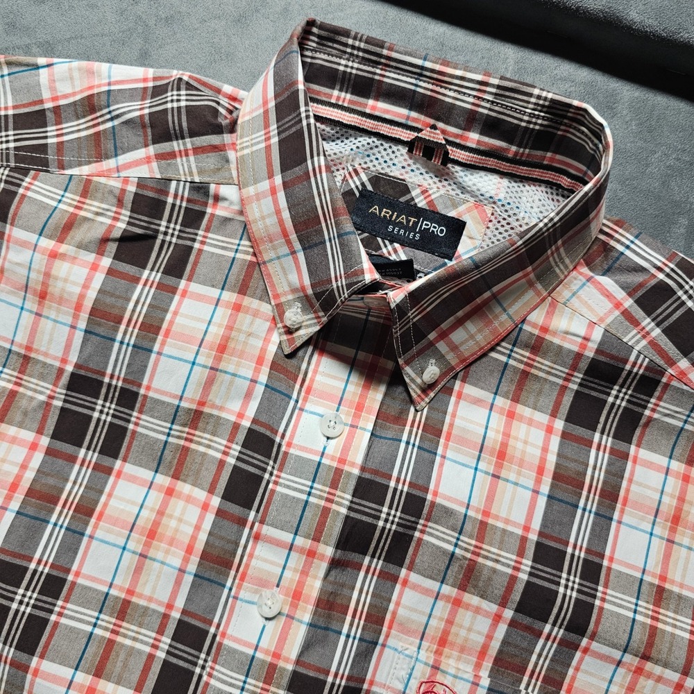 Ariat Pro Series Mens Large Tall Short Sleeve Plaid Western Button Down Shirt